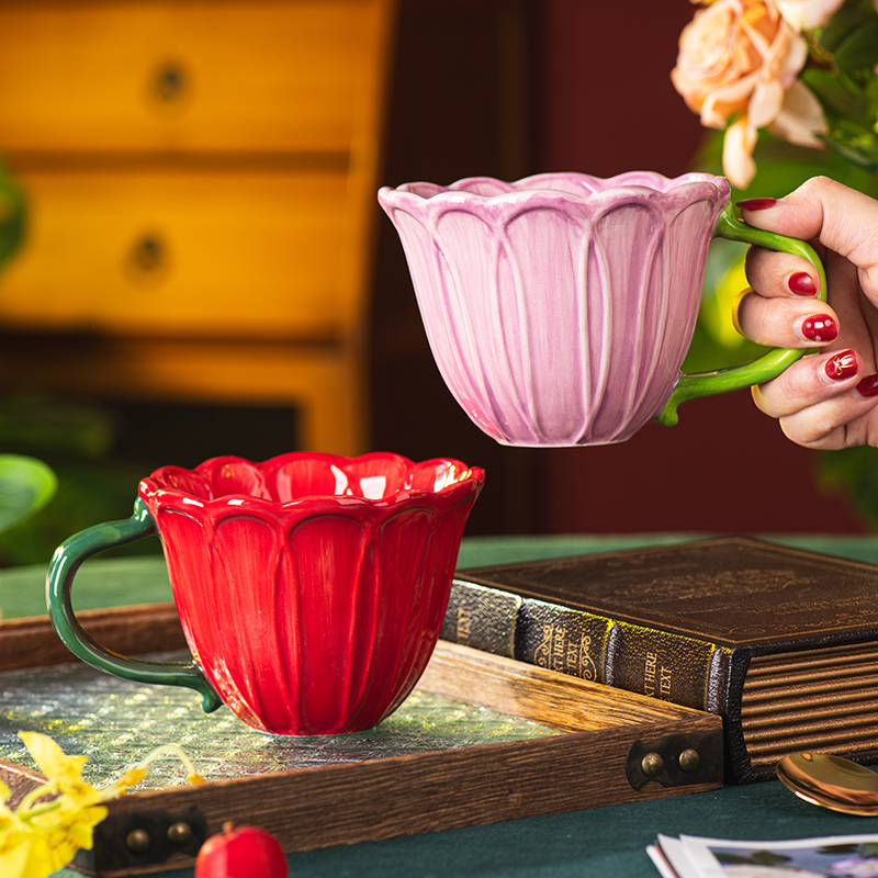 Coffee Tea English - Cangkir Kopi Keramik Kreatif Mug Bunga